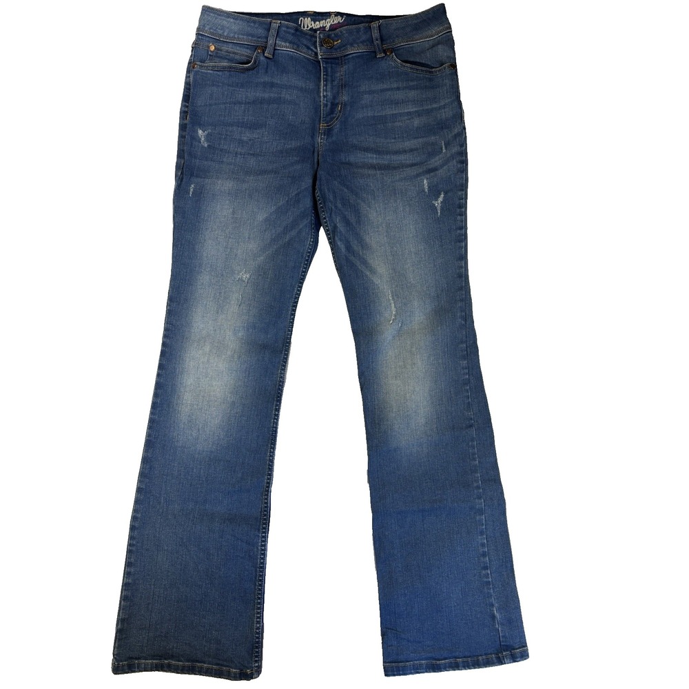 Wrangler Junior's 13 Bootcut Jeans Medium Wash Distressed Faded Blue Y2K Vibe